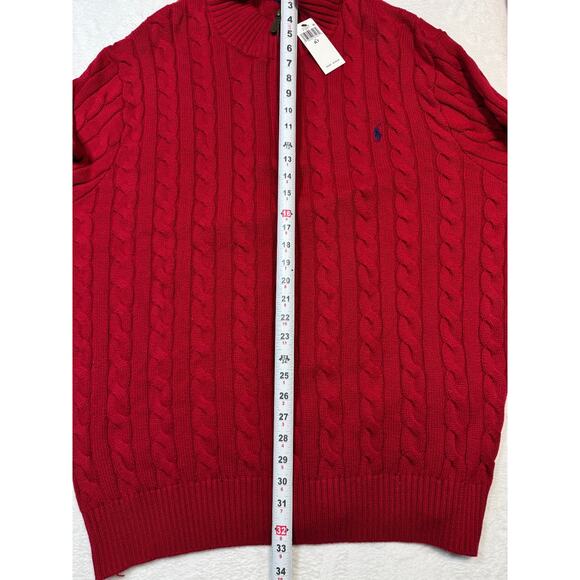 Ralph Lauren sweater men’s 2LT red cable knit quarter zip new with tags - Picture 5 of 7